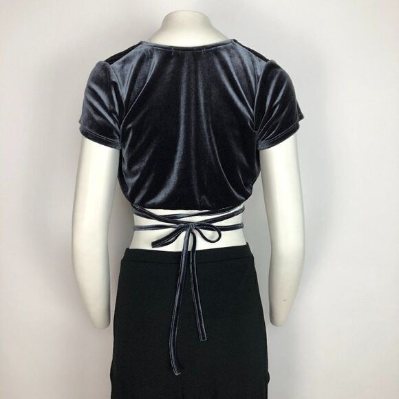 ZARA GREY VELVET WRAP TOP BLOUSE - Picture 3 of 7